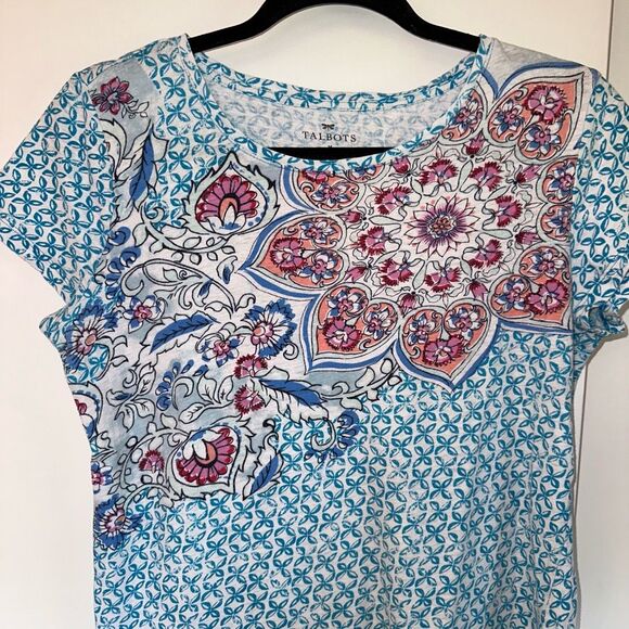 Talbots Women’s Linen Blend Colorful Pattern Tee Medium GUC - Picture 3 of 11